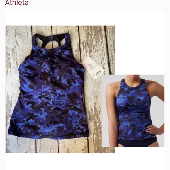 Athleta Blue Camouflage swim tankini top size 32 D/DD - Picture 5 of 11